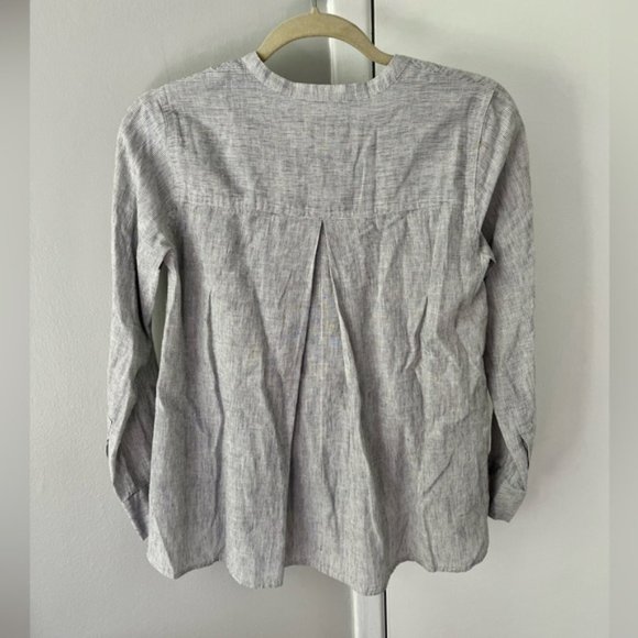 J. Crew Gathered Front Linen and Cotton  Grey Pin Stripe Popover Shirt - Picture 4 of 8